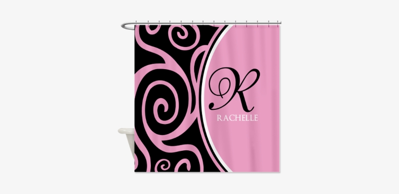 Elegant Black Pink Swirls Monogram Shower Curtain - Custom Elegant Black Pink Swirls Monogram Shower Curtain, transparent png