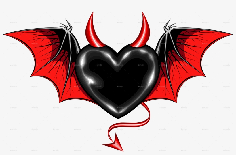 Black Heart With Vampire Wings And Horns By Ashmarka - Heart Bat, transparent png