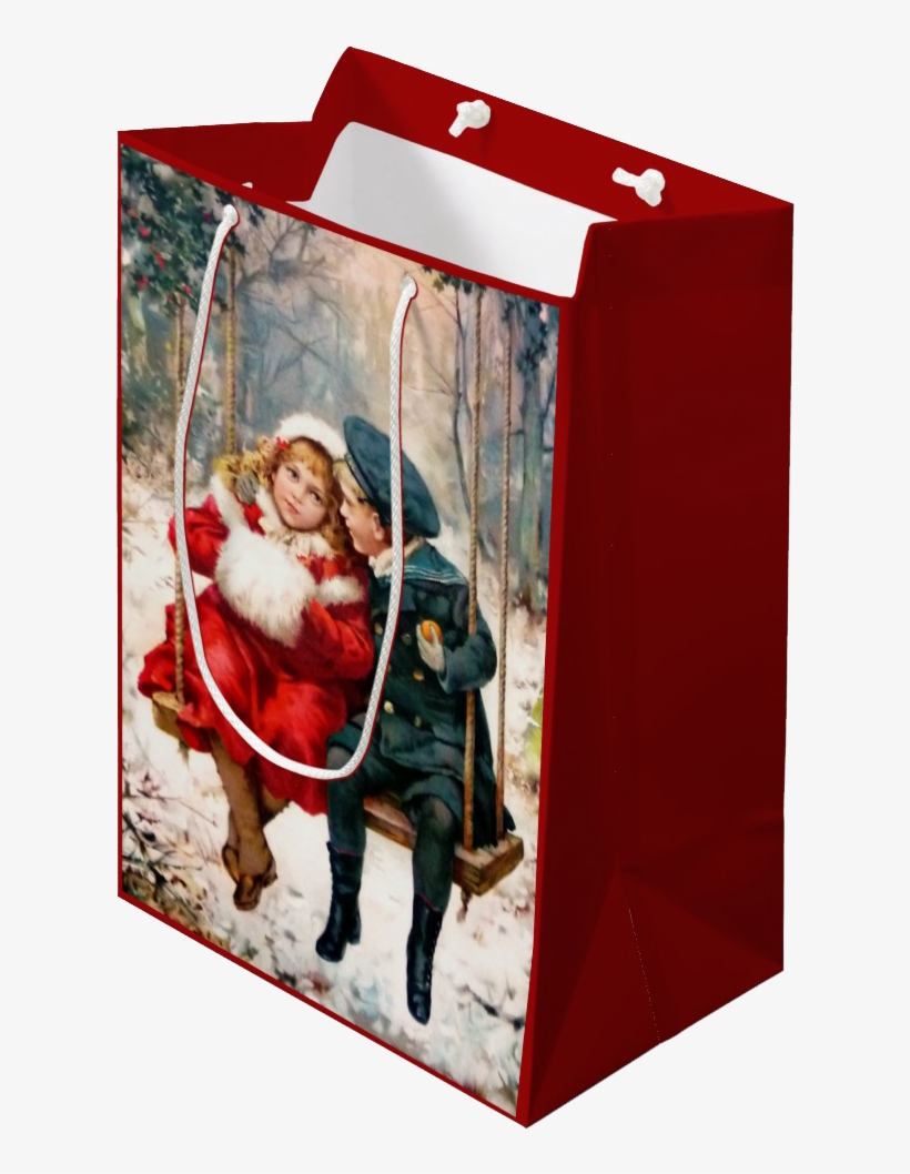 Vintage Victorian Children On Swing Gift Bag - Texasbluebonnet-geschenk-tasche Mittlere Geschenktüte, transparent png