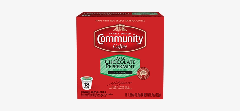 Dark Chocolate Peppermint Coffee Pods 18 Count Compatible - Community Coffee House Blend Coffee Keurig K Cup, transparent png
