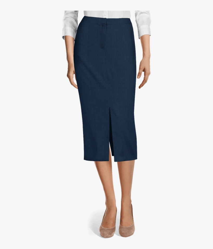 Blue Midi Houndstooth Wool Blend Pencil Skirt With - Grey Pencil Skirt Short, transparent png