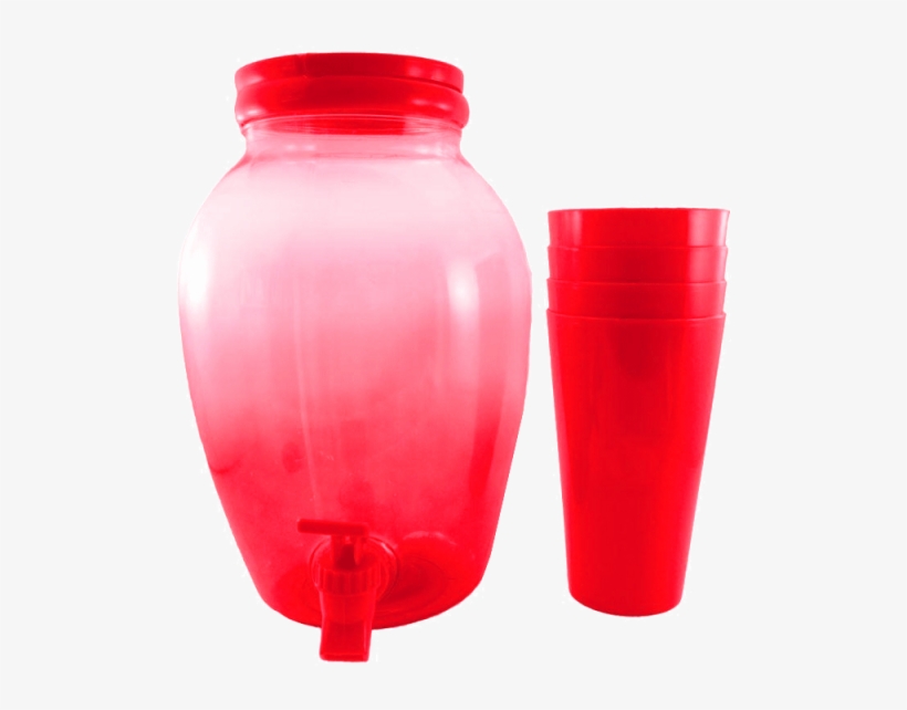 Translucent Red Beverage Dispenser With Tumbler Cups - Plastic Bottle, transparent png