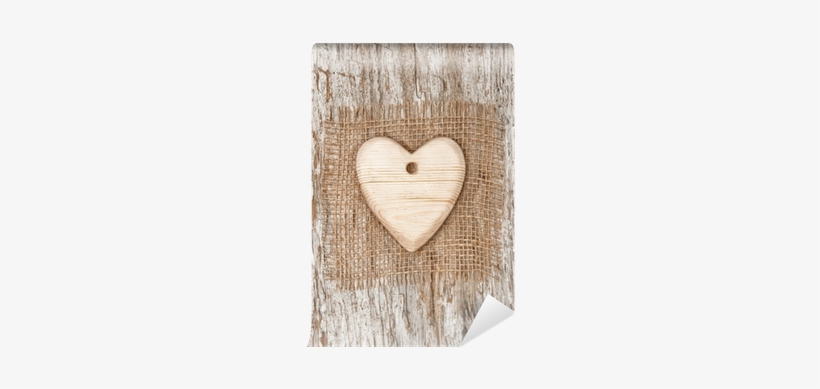 Wooden Heart With Burlap Textile On The Old Wood Wall - Heart, transparent png