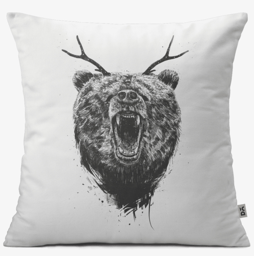 Dailyobjects Angry Bear With Antlers 16" Cushion Cover - Angry Bear Drawing, transparent png