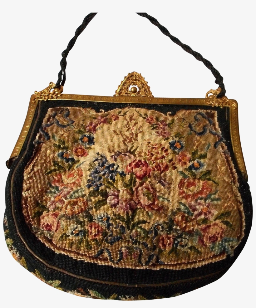 Antique German Petit Point Bag With Filigree Frame, - Needlepoint, transparent png