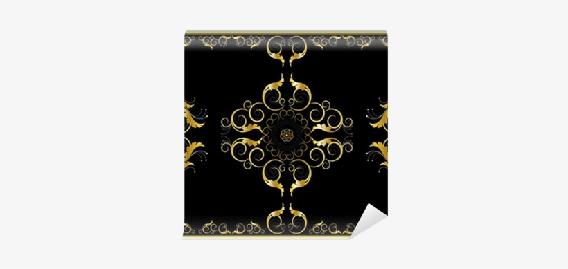 Oriental Gold Ornaments For Rug In Dark Background - Vector Graphics, transparent png