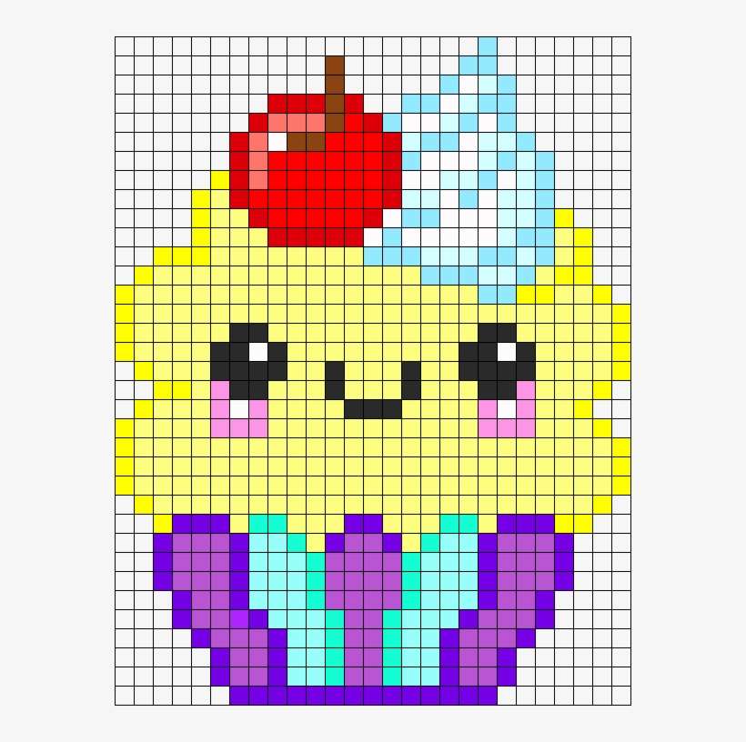 Kawaii Cupcake Perler Bead Pattern / Bead Sprite - Cute Pixel Art Cupcake, transparent png