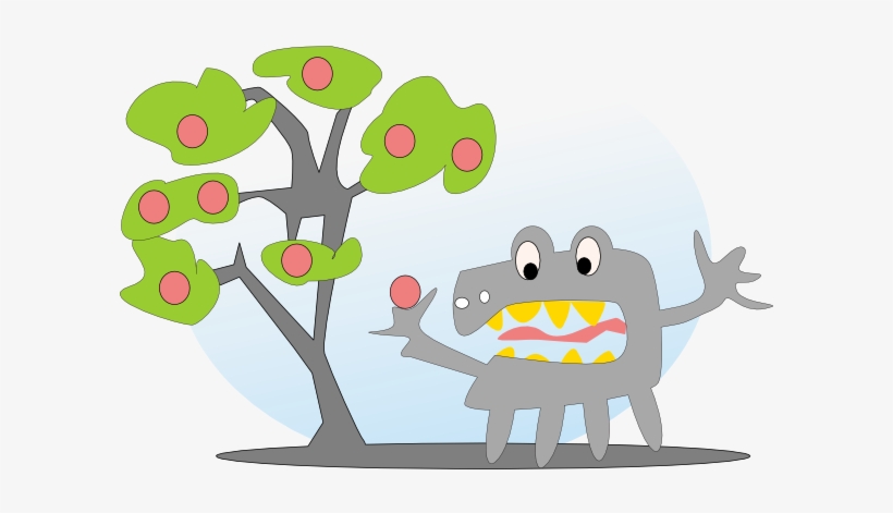 Salvor Tree With Apples And A Monster Clip Art Free - Monster Clip Art, transparent png