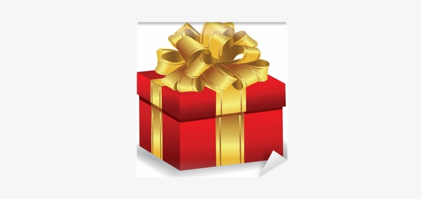 Red Giftbox With Gold Bow Vector Wall Mural • Pixers® - Christmas Icons, transparent png