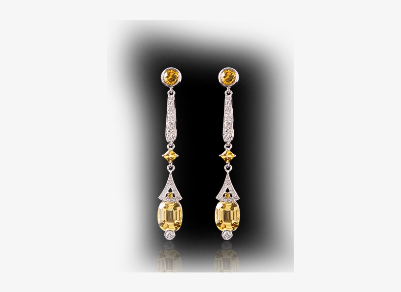 Yellow Sapphires And Diamonds 18k White Gold Earring - Earrings, transparent png