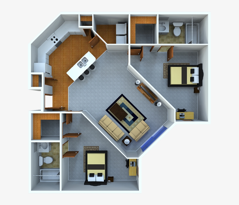 2bed2bath935 Overhead - Internado Planos Dormitorios, transparent png