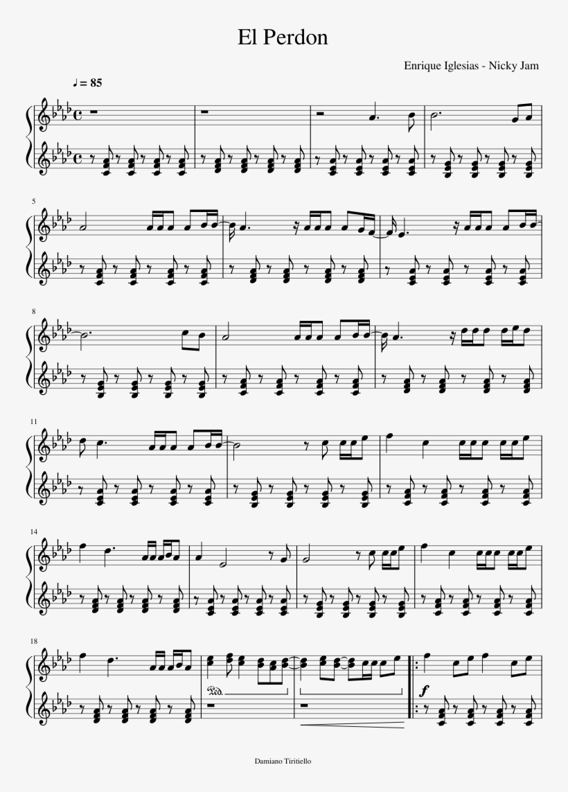 El Perdon Sheet Music Composed By Enrique Iglesias - El Perdon Partitura Piano, transparent png