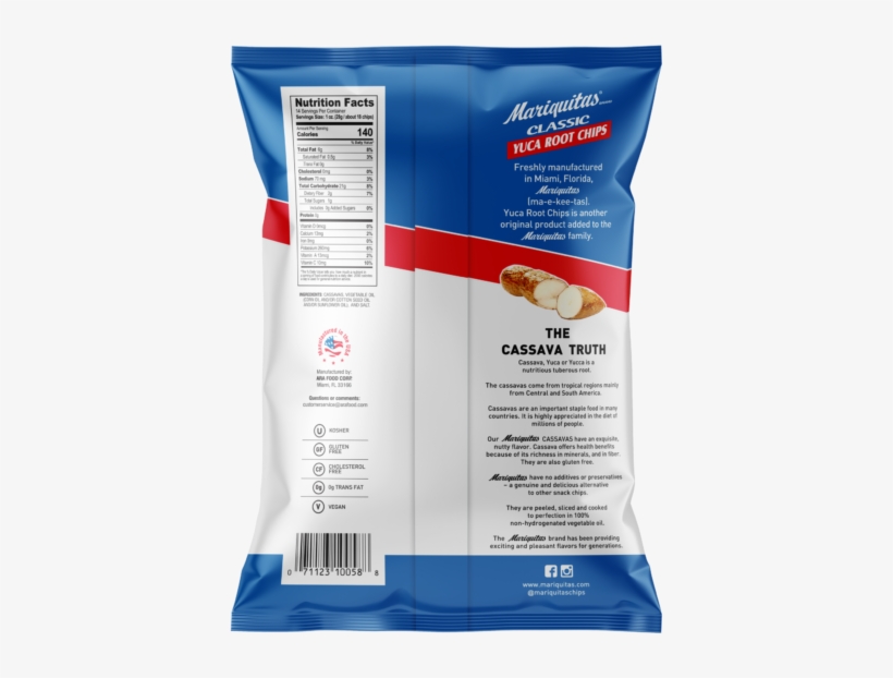 Mariquitas Yuca Root Chips Packaging Back Side - Cassava, transparent png