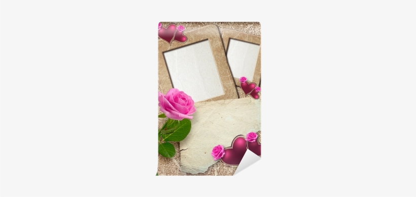 Grunge Frame With Roses, Hearts And Paper Wall Mural - Photography, transparent png