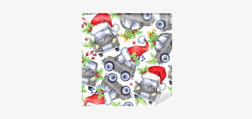 Watercolor Seamless Pattern With Cartoon Holidays Cars, - Illustration, transparent png