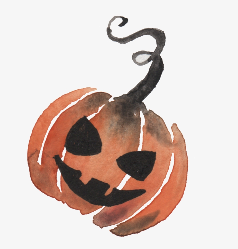 Watercolor Hand Drawn Pumpkin Halloween Transparent - Watercolor Halloween Png, transparent png