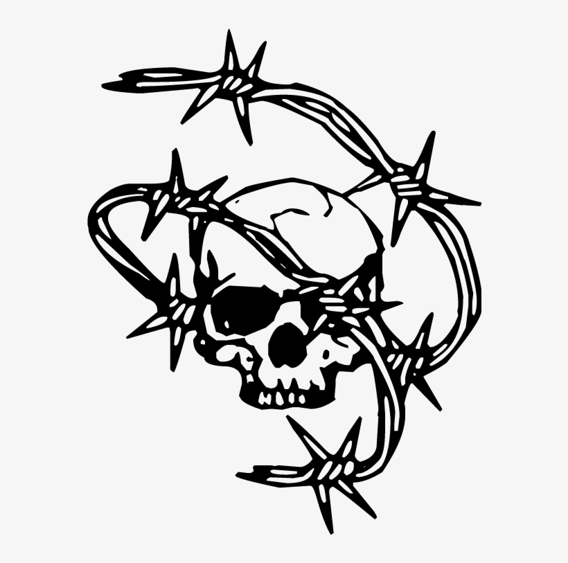 Skull And Barbed Wire Clipart - Skull With Barbed Wire, transparent png