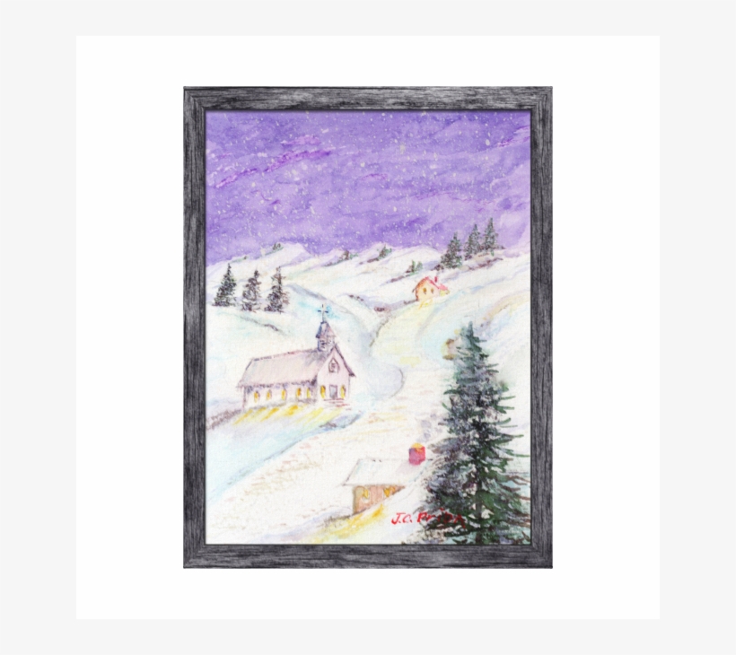 Starry Night Draped In Snow Christmas Watercolor Canvas - Painting, transparent png