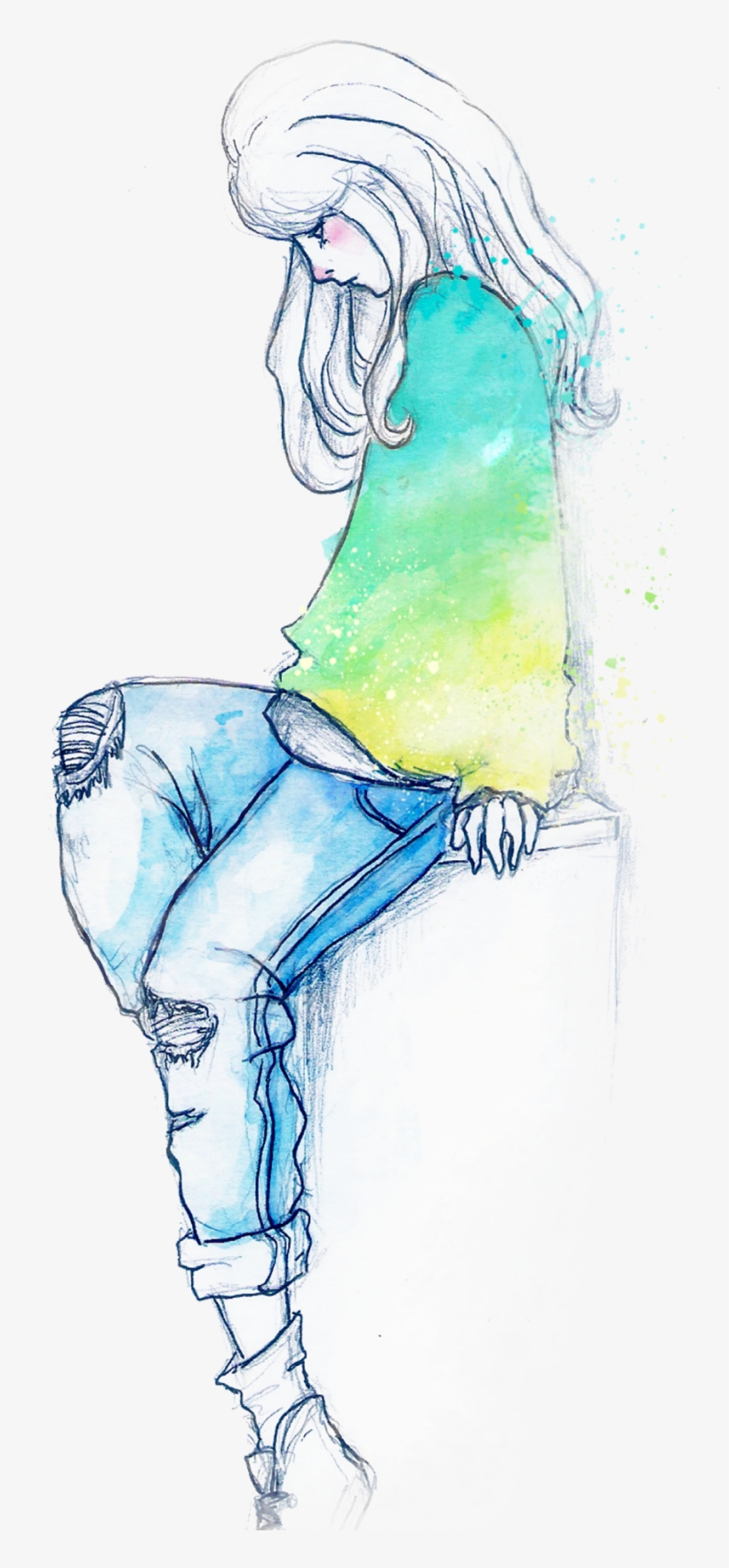 Watercolor Girl - Darkness, transparent png