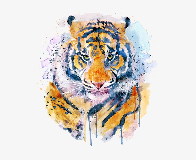 Bleed Area May Not Be Visible - Tiger Face Watercolor, transparent png