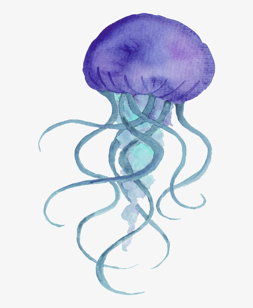 Purple Hand Painted Jellyfish Cartoon Watercolor Vector - 水母 卡通, transparent png