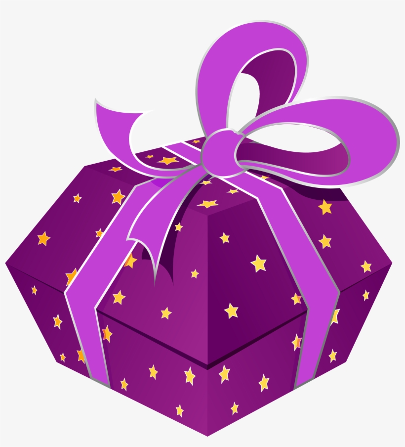 Purple Gift Box With Stars Png Clipart - Gift Png Purple, transparent png
