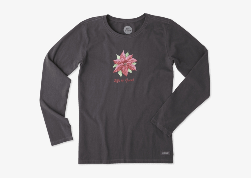 Women's Poinsettia Watercolor Long Sleeve Crusher Tee - Sleeve, transparent png
