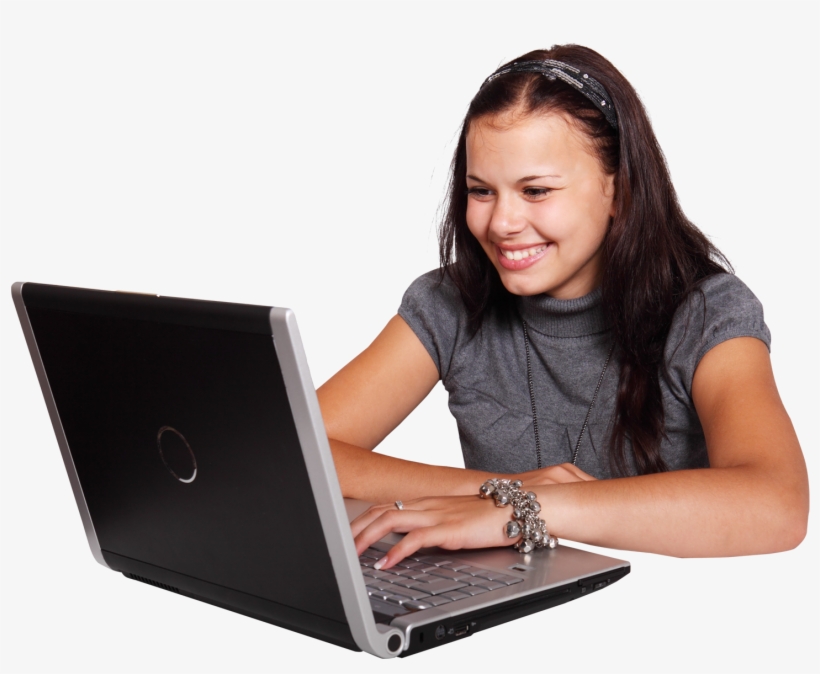 Girl Using A Laptop, transparent png