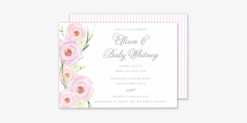 Pink Watercolor Roses Wedding Shower Invitation Baby - Bridal Shower, transparent png