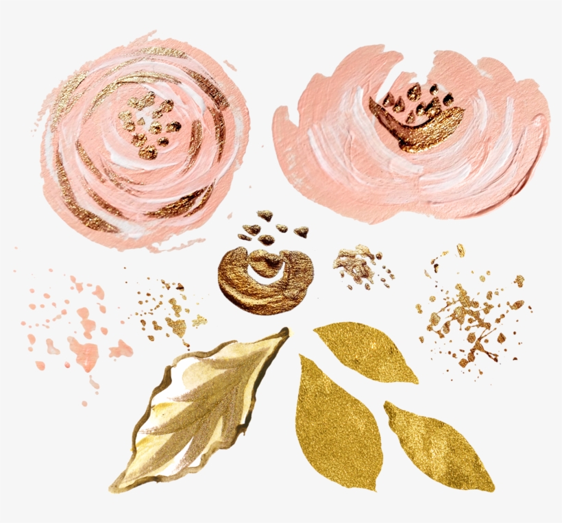 Pink Gold Watercolor Plant Ink Paint Flowers Freetoedit - Watercolor Painting, transparent png