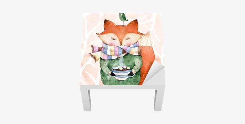 Fox And Bird In Watercolor - Winston Porter Belby Cute Fox And Bird Shower Curtain, transparent png
