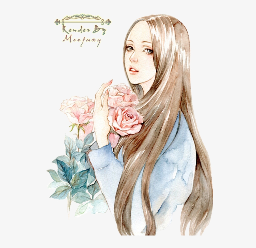 Render By Meefany - Girl With Flower Art, transparent png