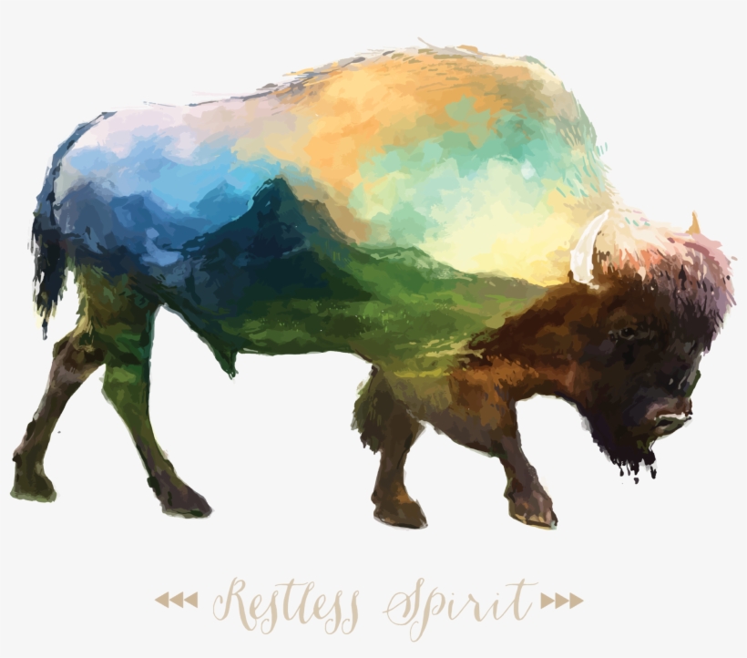 Designart 'bison Double Exposure Illustration' Large, transparent png