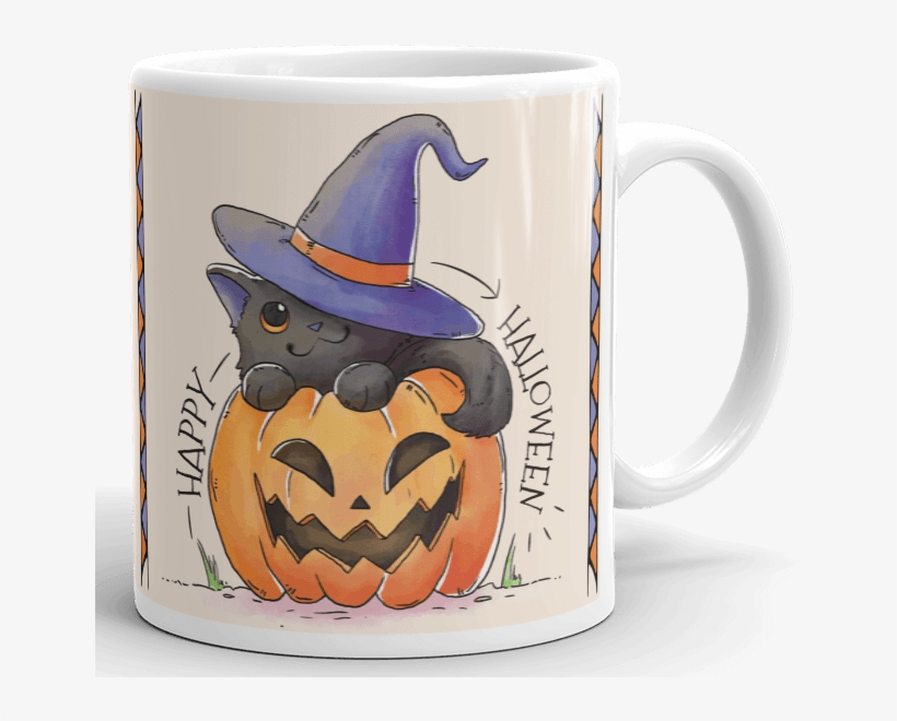 A Black Cat Wearing A Witch's Hat, Sits On Top Of A - T Shirt Halloween Cat, transparent png