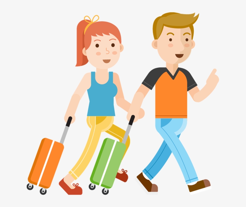Man And Woman Traveling Together - 拉 行李 箱 的 人 卡通, transparent png