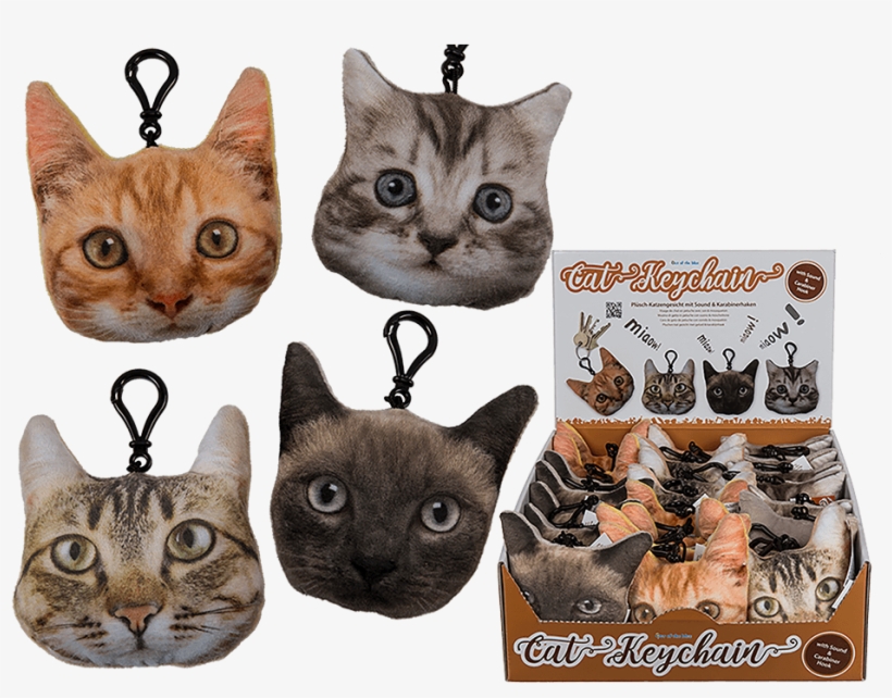 Plush Cat Face With Sound & Carabiner Hook Ca - Schlüsselanhänger Plüsch Katzengesicht Mit Sound 4, transparent png
