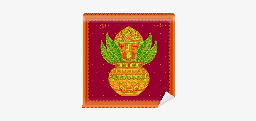 Vector Illustration Of Decorated Mangal Kalash Wall - Vector Graphics, transparent png