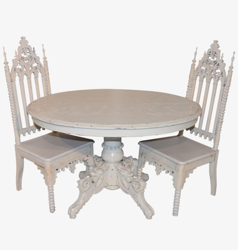 Antique French Dining Table & Two Gothic Chairs Custom - Furniture, transparent png