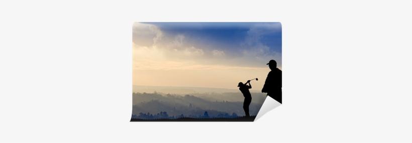 Golfer Silhouette Against Stunning Sunset Sky Wall - Silhouette, transparent png