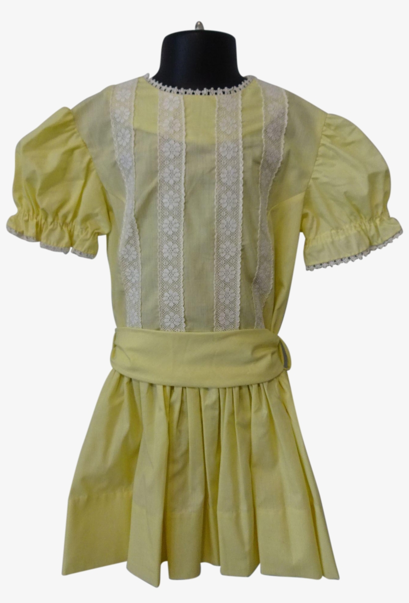 Yellow Cotton Girls Dress Spring Easter White Lace - Day Dress, transparent png