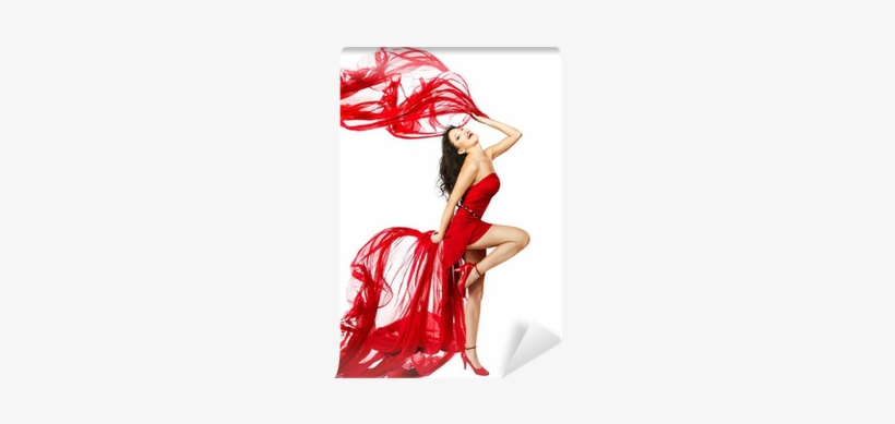 Woman In Red Dress Dancing With Fabric Flying On A - Dress, transparent png