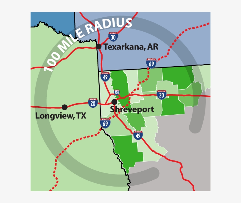 100 Mile Radius Shreveport Small - Louisiana, transparent png