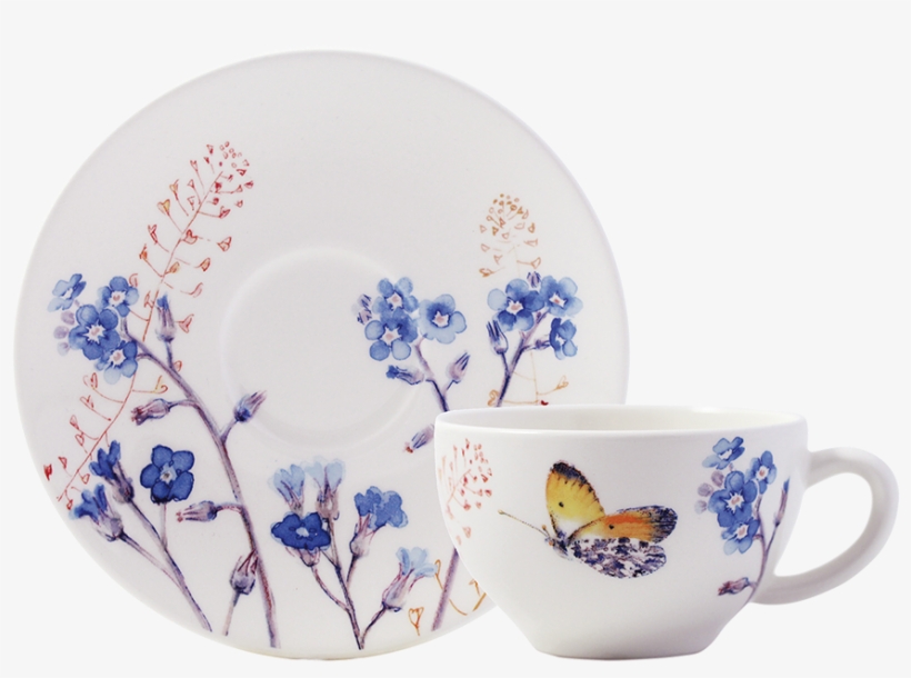 Gien Azur Teacup & Saucer, Set Of 2, transparent png