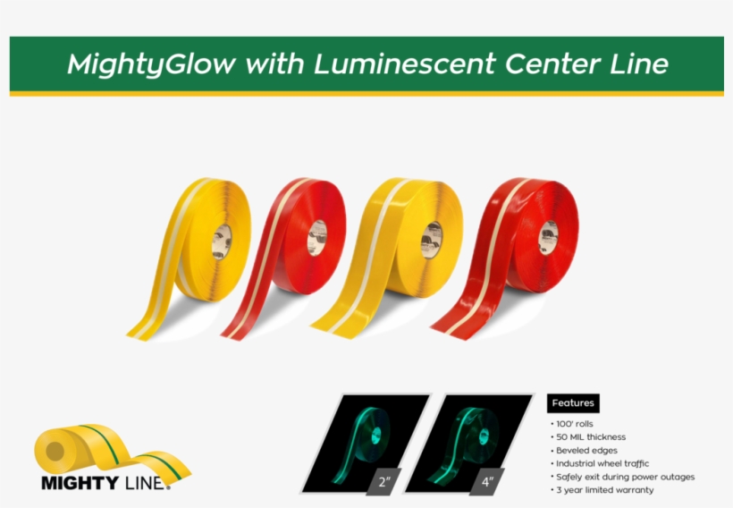 Mighty Line Glow In Dark Floor Tape - Floor Tape - Cold Storage & Freezer, Yellow, 4", transparent png