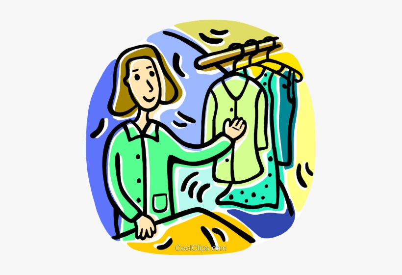 Woman With Clothes On A Rack Royalty Free Vector Clip - Dry Cleaning Clip Art, transparent png