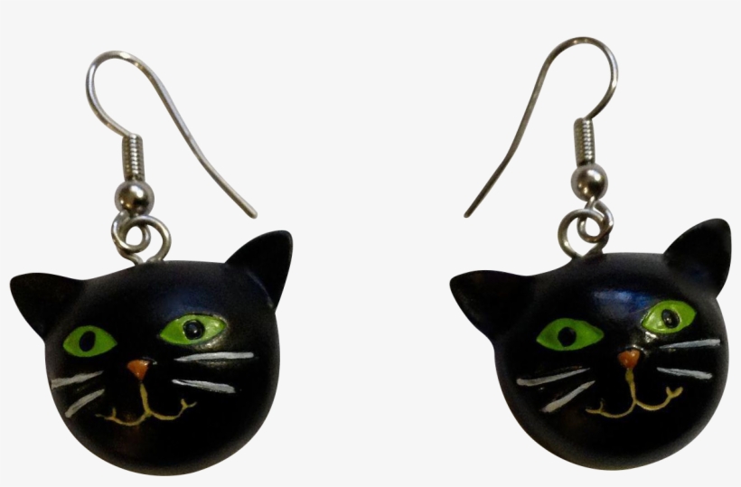 Smiling Cute Halloween Black Kitty Cat Heads Fish Hook - Earrings, transparent png