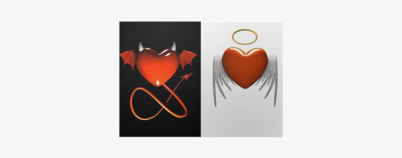 Red Heart Devil And Red Heart Angel With Wings Isolated - Devil Heart, transparent png