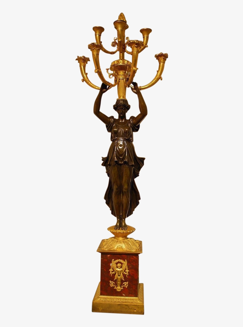 Museum Quality French Empire Ormolu Bronze Candelabra - Antique Large Ormolu Figural Candelabra Of Winged Classical, transparent png