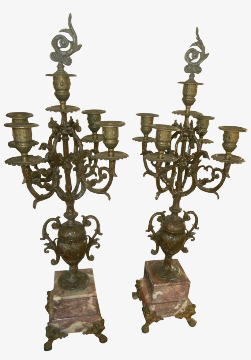 Antique Rose Italian Marble And Gilt Brass Candelabras - Candle, transparent png