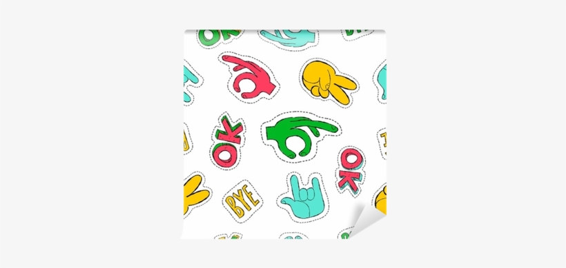 Retro 90s Style Hand Sign Patch Seamless Pattern Wall - Hand, transparent png
